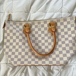 Louis Vuitton Damier Azur Check Tote in Cream and Tan Leather